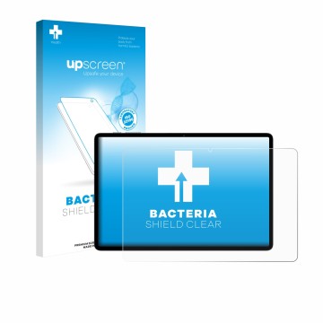 Parte frontal de un envase de producto con el logotipo de la marca upscreen. Al lado se muestra el dispositivo Teclast P50T co