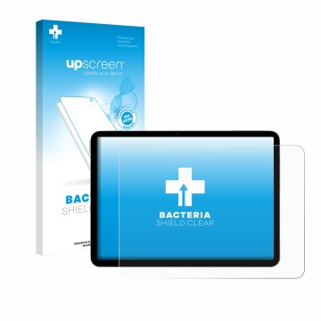 Face avant d’un emballage produit avec le logo de la marque upscreen. À côté, l’appareil Apple iPad Air 11