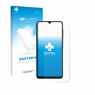 Parte frontale di una confezione del prodotto con il logo del marchio upscreen. Accanto è raffigurato il dispositivo Samsung G