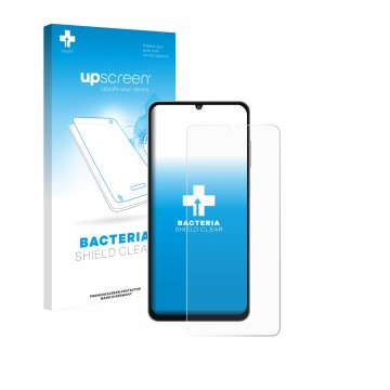 Parte frontale di una confezione del prodotto con il logo del marchio upscreen. Accanto è raffigurato il dispositivo Samsung G