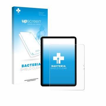 Face avant d’un emballage produit avec le logo de la marque upscreen. À côté, l’appareil Apple iPad Air 13
