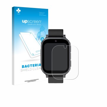 Vorderseite einer Produktverpackung mit dem Markenlogo upscreen. Daneben ist das Gerät Ruopoem Kids Smartwatch 4G mit dem zuge