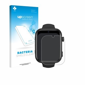 Parte frontal de un envase de producto con el logotipo de la marca upscreen. Al lado se muestra el dispositivo Aimiuvei Kids S