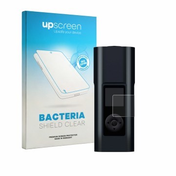Parte frontal de un envase de producto con el logotipo de la marca upscreen. Al lado se muestra el dispositivo Arizer Solo 3 V