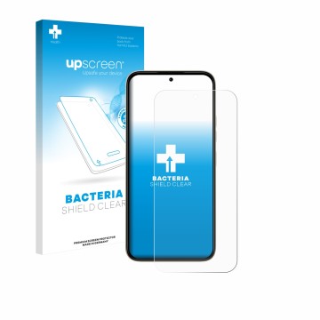 Face avant d’un emballage produit avec le logo de la marque upscreen. À côté, l’appareil Tecno Spark 50 5G est représenté avec