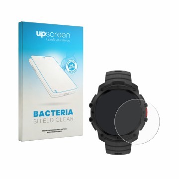 Parte frontale di una confezione del prodotto con il logo del marchio upscreen. Accanto è raffigurato il dispositivo Polar Str