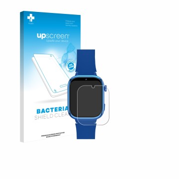 Face avant d’un emballage produit avec le logo de la marque upscreen. À côté, l’appareil whraills Kids Smartwatch est représen