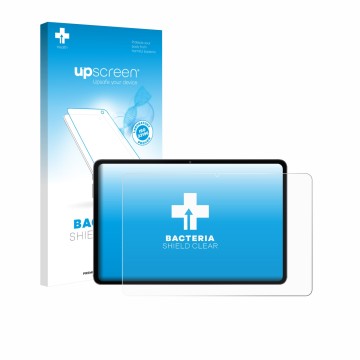 Parte frontal de un envase de producto con el logotipo de la marca upscreen. Al lado se muestra el dispositivo Alldocube iPlay