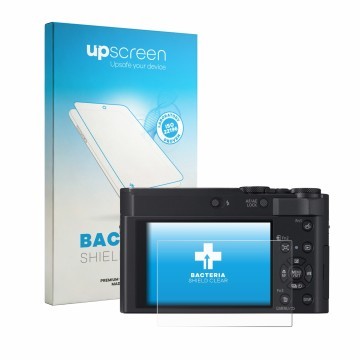 Front side of a product packaging with the brand logo upscreen. Next to it is the device Panasonic Lumix DC-TZ300 shown with t