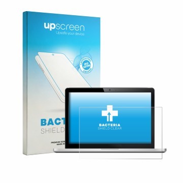 Parte frontal de un envase de producto con el logotipo de la marca upscreen. Al lado se muestra el dispositivo con su protecto