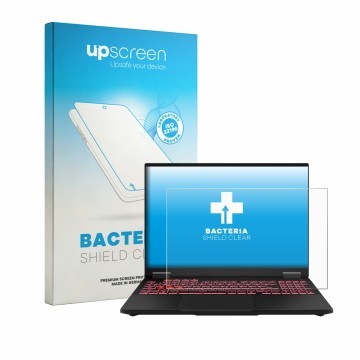 Face avant d’un emballage produit avec le logo de la marque upscreen. À côté, l’appareil ASUS TUF Gaming F16 FX608 est représe