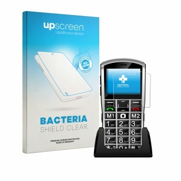 Parte frontal de un envase de producto con el logotipo de la marca upscreen. Al lado se muestra el dispositivo Artfone A400 Pr