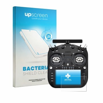 Parte frontale di una confezione del prodotto con il logo del marchio upscreen. Accanto è raffigurato il dispositivo Radiomast