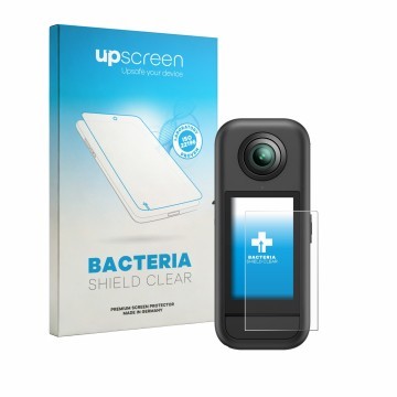 Parte frontale di una confezione del prodotto con il logo del marchio upscreen. Accanto è raffigurato il dispositivo Akaso 360