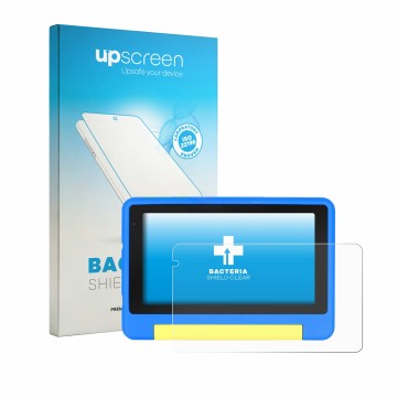 Parte frontale di una confezione del prodotto con il logo del marchio upscreen. Accanto è raffigurato il dispositivo Bufo Kids
