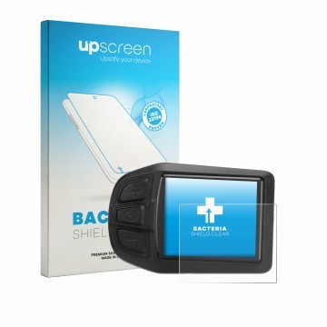 Parte frontal de un envase de producto con el logotipo de la marca upscreen. Al lado se muestra el dispositivo Naroote Bike Co