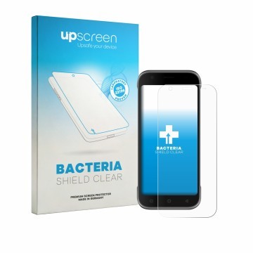 Face avant d’un emballage produit avec le logo de la marque upscreen. À côté, l’appareil Bluebird S10 est représenté avec la p