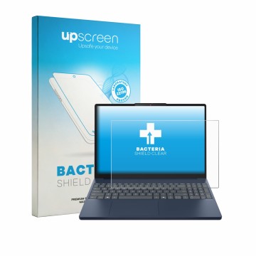 Parte frontal de un envase de producto con el logotipo de la marca upscreen. Al lado se muestra el dispositivo Lenovo IdeaPad 