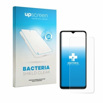 Parte frontale di una confezione del prodotto con il logo del marchio upscreen. Accanto è raffigurato il dispositivo Itel Zeno