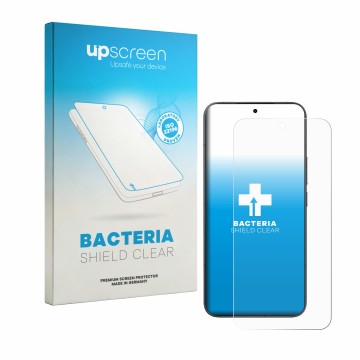Parte frontal de un envase de producto con el logotipo de la marca upscreen. Al lado se muestra el dispositivo Xiaomi 17T Pro 