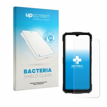 Front side of a product packaging with the brand logo upscreen. Next to it is the device Doogee Fire 5 Pro shown with the corr