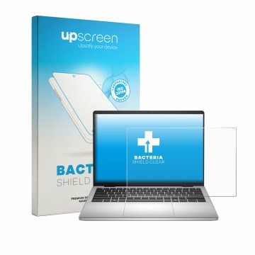 Parte frontal de un envase de producto con el logotipo de la marca upscreen. Al lado se muestra el dispositivo Dell Dell Pro 1