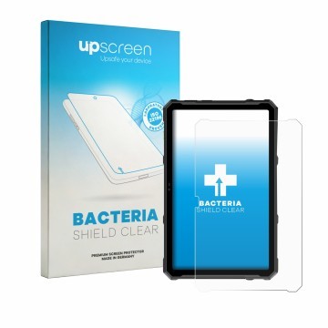 Parte frontal de un envase de producto con el logotipo de la marca upscreen. Al lado se muestra el dispositivo Ulefone Armor P