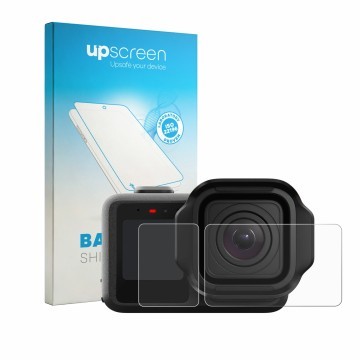 Front side of a product packaging with the brand logo upscreen. Next to it is the device GoPro Mission 1 Pro shown with the co