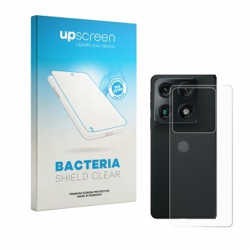 Parte frontale di una confezione del prodotto con il logo del marchio upscreen. Accanto è raffigurato il dispositivo Motorola 