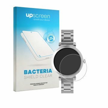 Face avant d’un emballage produit avec le logo de la marque upscreen. À côté, l’appareil ZenWatch Lily 1.1
