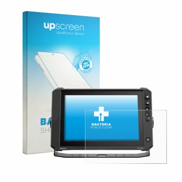 Face avant d’un emballage produit avec le logo de la marque upscreen. À côté, l’appareil Lowrance Elite FS 12 est représenté a
