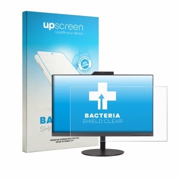 Face avant d’un emballage produit avec le logo de la marque upscreen. À côté, l’appareil Lenovo ThinkVision T24V-10 23.8
