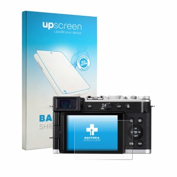 Parte frontal de un envase de producto con el logotipo de la marca upscreen. Al lado se muestra el dispositivo Panasonic Lumix