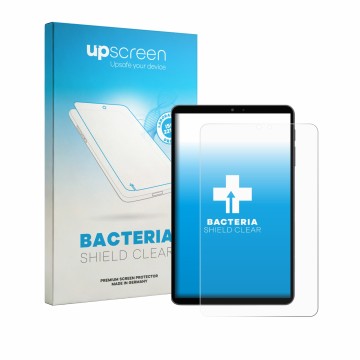 Parte frontal de un envase de producto con el logotipo de la marca upscreen. Al lado se muestra el dispositivo Alldocube iPlay