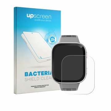 Front side of a product packaging with the brand logo upscreen. Next to it is the device Amazfit Bip Max shown with the corres