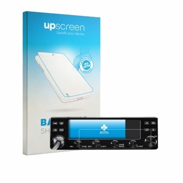 Face avant d’un emballage produit avec le logo de la marque upscreen. À côté, l’appareil Midland 8001 Pro est représenté avec 