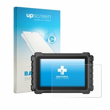 Parte frontal de un envase de producto con el logotipo de la marca upscreen. Al lado se muestra el dispositivo Topdon One con 