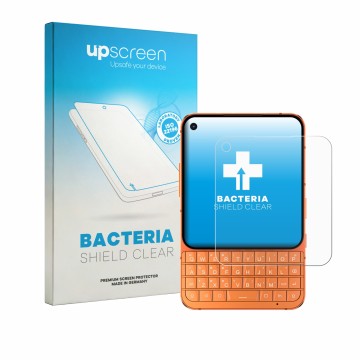 Parte frontale di una confezione del prodotto con il logo del marchio upscreen. Accanto è raffigurato il dispositivo Unihertz 