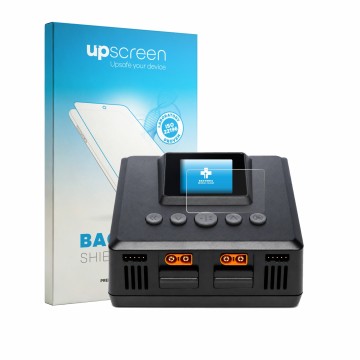 Face avant d’un emballage produit avec le logo de la marque upscreen. À côté, l’appareil Spektrum Smart Charger S250 est repré