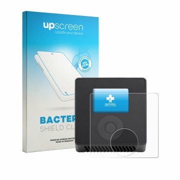 Parte frontal de un envase de producto con el logotipo de la marca upscreen. Al lado se muestra el dispositivo Spektrum Smart 