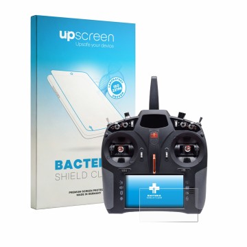 Face avant d’un emballage produit avec le logo de la marque upscreen. À côté, l’appareil Spektrum iX14 Plus Special Edition es