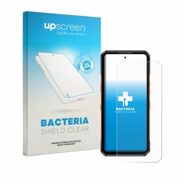 Face avant d’un emballage produit avec le logo de la marque upscreen. À côté, l’appareil Oukitel WP500 Ultra est représenté av