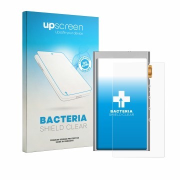 Parte frontal de un envase de producto con el logotipo de la marca upscreen. Al lado se muestra el dispositivo Hifi Walker H20