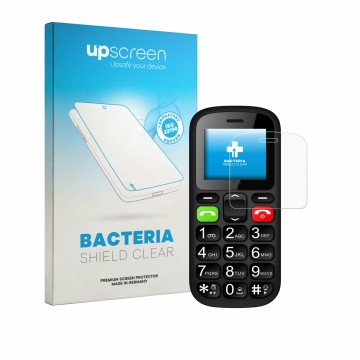 Parte frontal de un envase de producto con el logotipo de la marca upscreen. Al lado se muestra el dispositivo artfone CS181 c