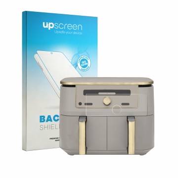 Parte frontal de un envase de producto con el logotipo de la marca upscreen. Al lado se muestra el dispositivo Ninja Max 6-in-