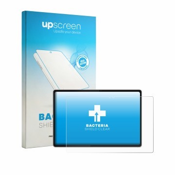 Vorderseite einer Produktverpackung mit dem Markenlogo upscreen. Daneben ist das Gerät Lenovo Tab Plus Gen 2 mit dem zugehörig