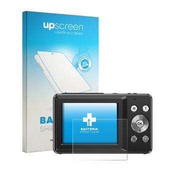 Vorderseite einer Produktverpackung mit dem Markenlogo upscreen. Daneben ist das Gerät IXNAIQY Vlogging Camera for Kids mit de