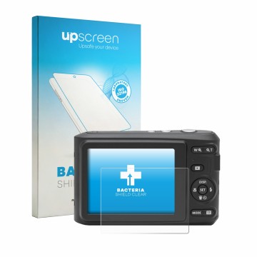Vorderseite einer Produktverpackung mit dem Markenlogo upscreen. Daneben ist das Gerät Kodak Pixpro FZ45 mit dem zugehörigen D