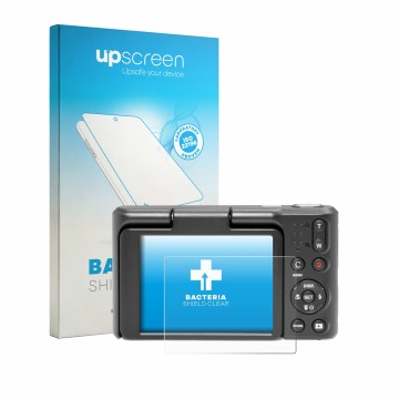 Vorderseite einer Produktverpackung mit dem Markenlogo upscreen. Daneben ist das Gerät Kodak Pixpro C1 mit dem zugehörigen Dis