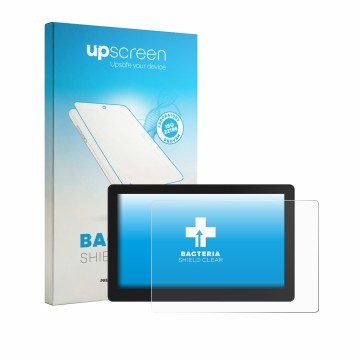 Face avant d’un emballage produit avec le logo de la marque upscreen. À côté, l’appareil VECTOR AGR HD408 Display Terminal est